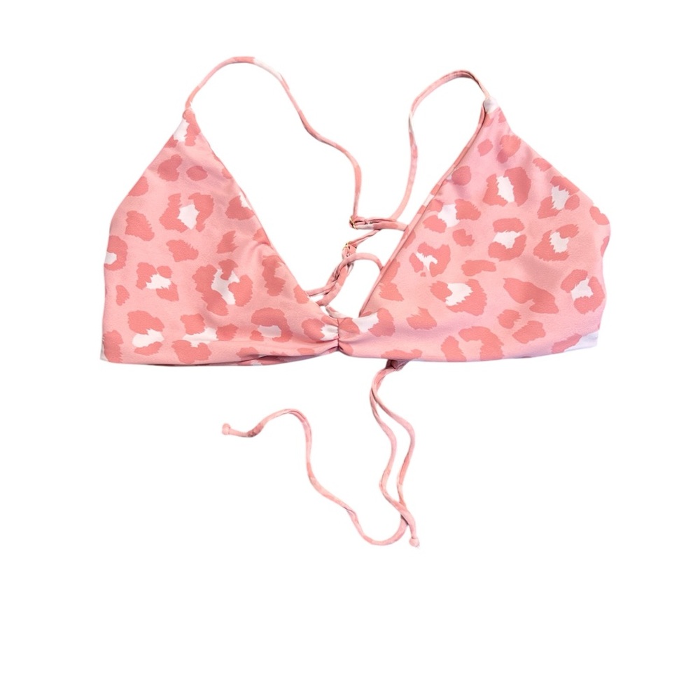 Pink Leopard Print Bikini Top. Betsy style. Size large. Coco print.